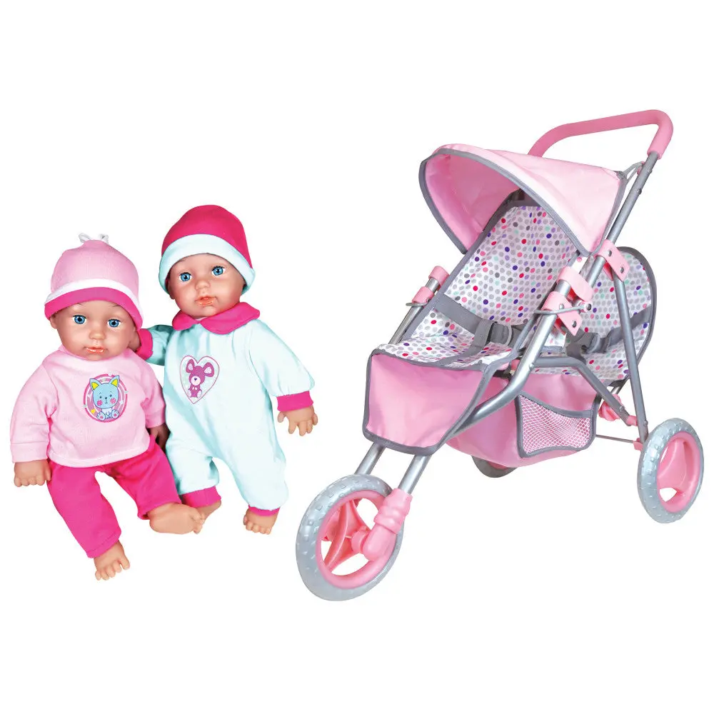 Lissi 11" Deluxe Twin Baby Dolls With Jogger Stroller Playset 1