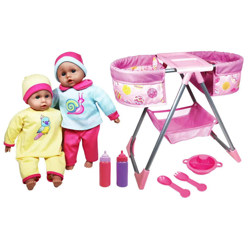 Lissi Twin Highchair & Baby Dolls Playset - Pink & Yellow, Ages 2+ 1