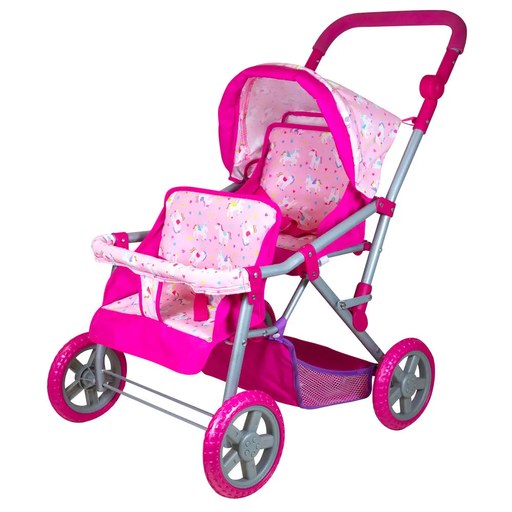 Lissi Deluxe Twin Baby Doll Stroller Playset With Adjustable Handle And Shopping Basket 1