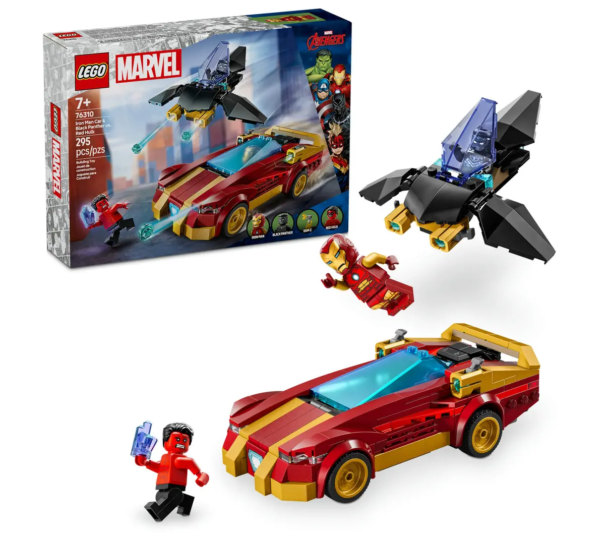Lego Marvel Super Heroes Iron Man Car & Black Panther Vs. Red Hulk Playset 295 Pieces 1