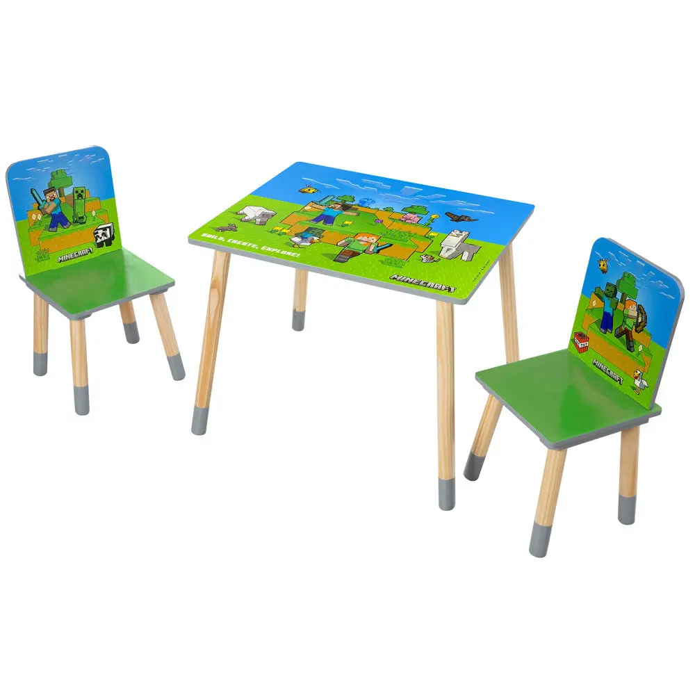 Minecraft Adventure Kids Wooden Table & 2 Chairs Set - Green & Blue 1