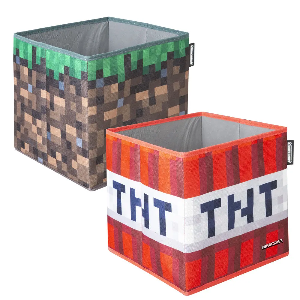 Minecraft Collapsible Fabric Storage Cubes, Tnt & Grass Block, 2-Pack - 10" 1