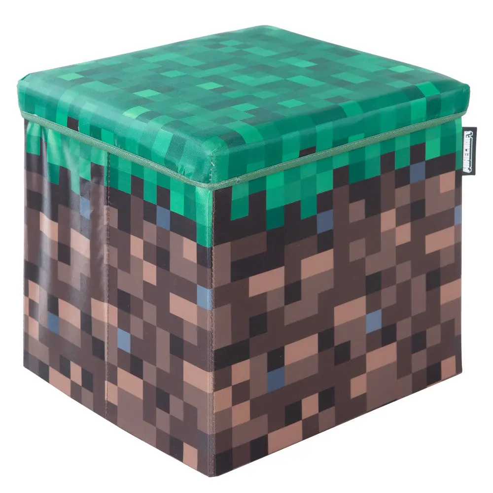 Minecraft Pixel Grass Block Small Ottoman With Storage Lid 1