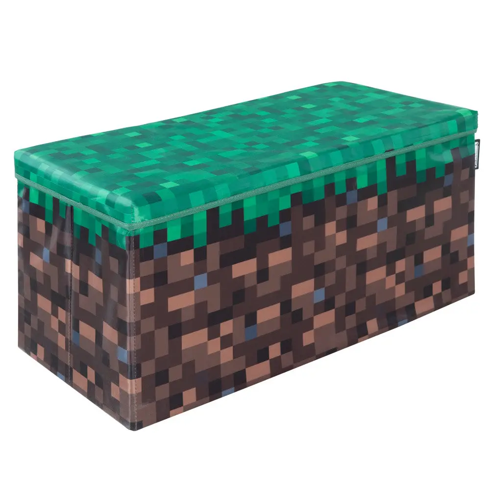 Minecraft: Large Pixel Grass Block Storage Bench - Collapsible Toy Organizer 1