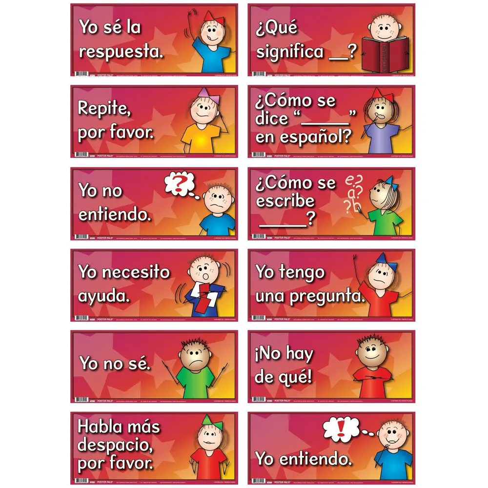 Poster Pals 12-Piece Spanish Language Teaching Anchor Phrase Posters Set 1