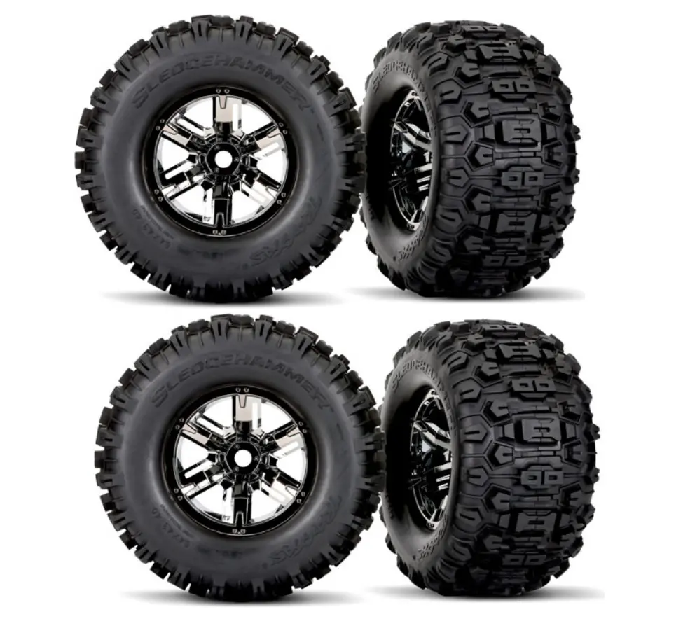 X-Maxx Ultimate Wheels & Tires (Black Chrome Assembled Belted (Set 4) Traxxas 77097-4 1