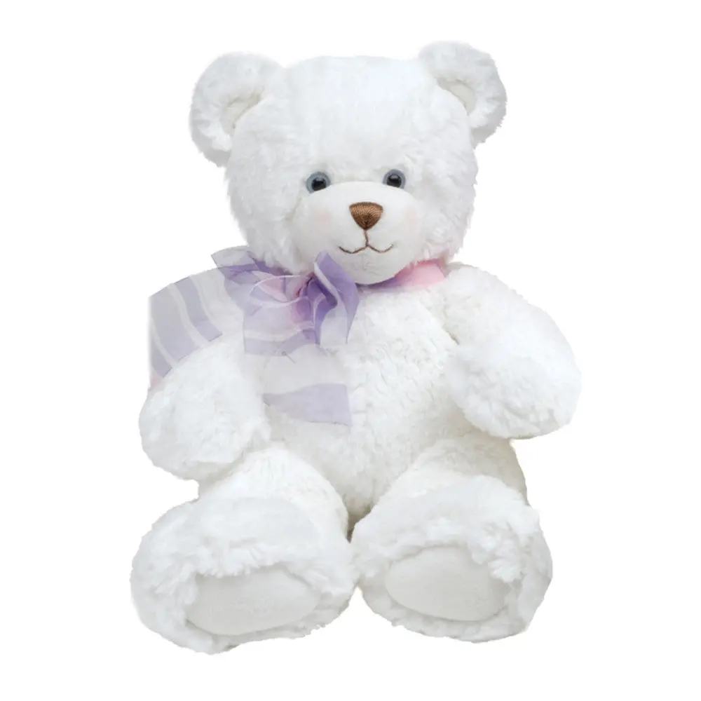First And Main Plush 15 Inch Dena Teddy Bear - White With Purple Bow 1