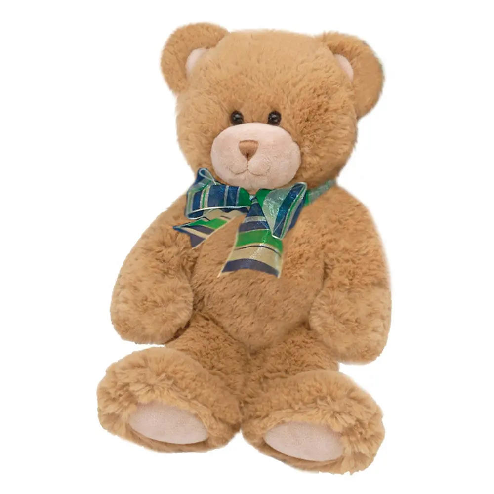 First And Main Plush 10 Inch Dean Teddy Bear - Brown With Sheer Plaid Bow 1