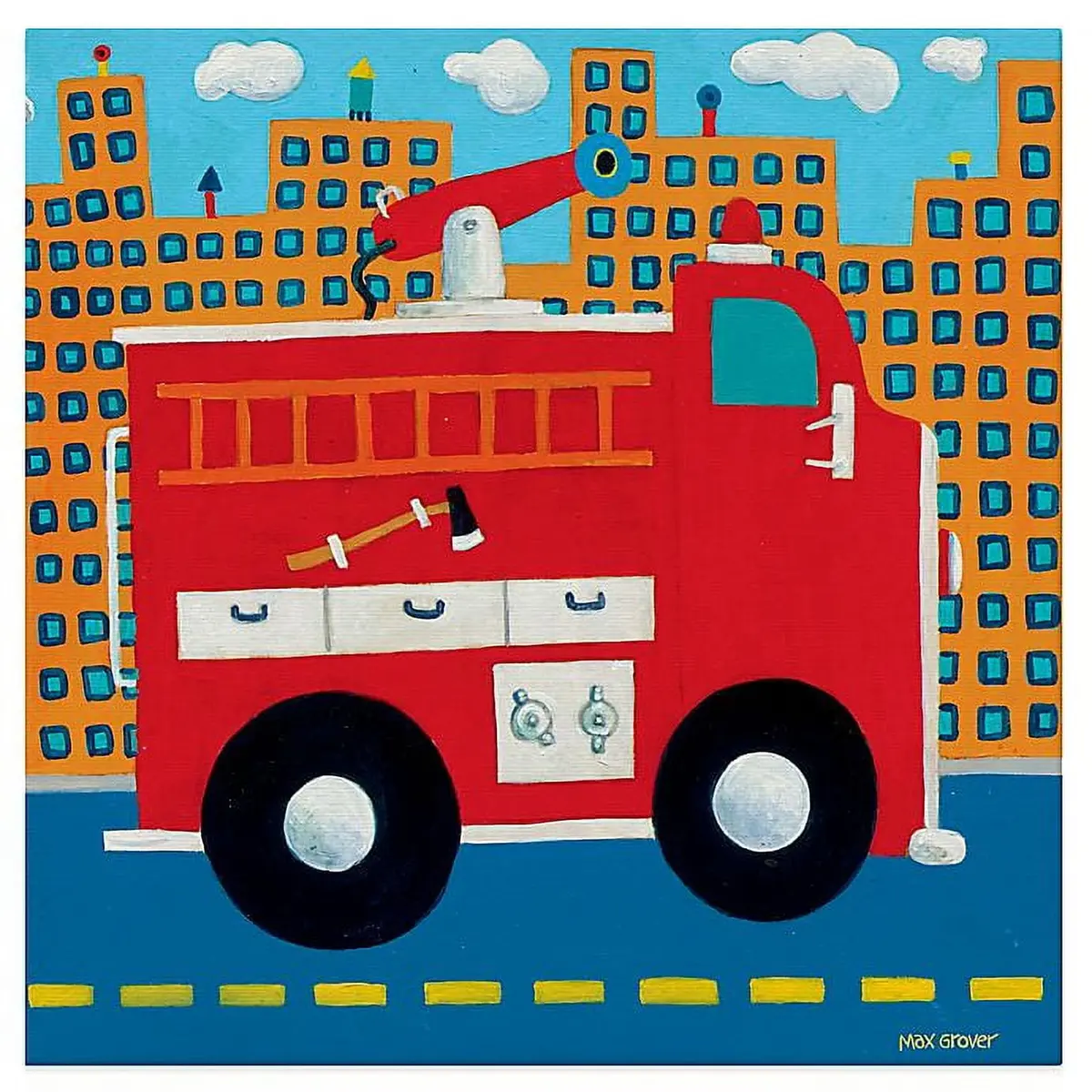 Oopsy Daisy Max Grover's Fire Truck Canvas Wall Art, 10X10-Inch 1