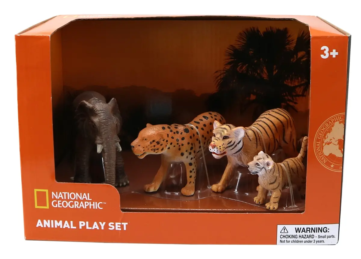 National Geographic Wildlife Explorer Plush Set - Elephant, Leopard, Tiger & Cub 1