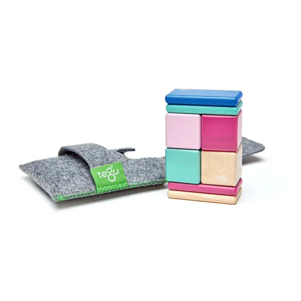 Tegu Magnetic Wooden Blocks, 8-Piece Pocket Pouch - Blossom 1