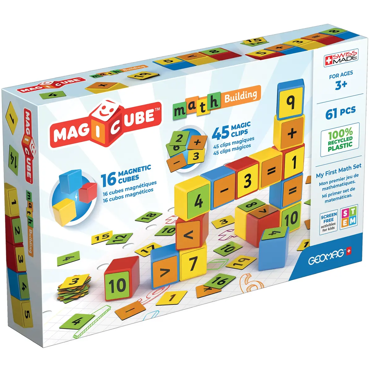 Geomag Magicube Math Building Set - 61 Pieces, Recycled, Colorful Magnetic Blocks 1