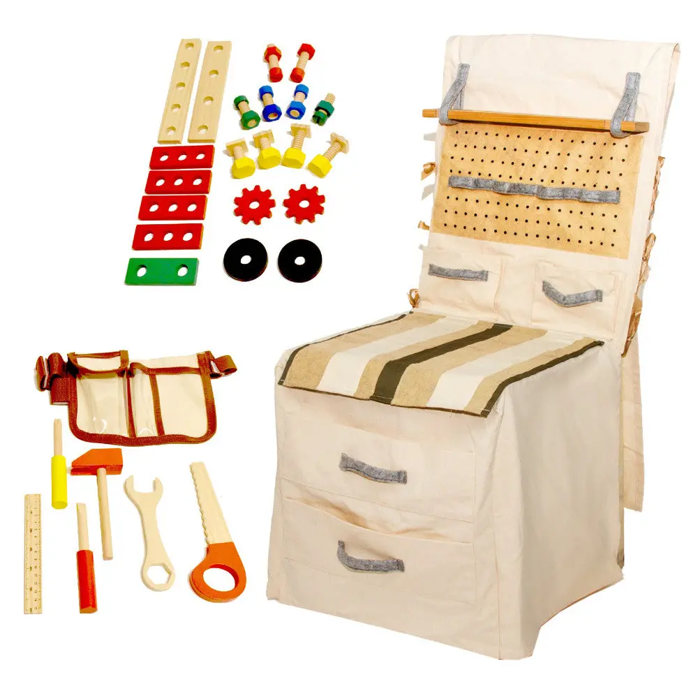 Popohver 39-Piece Pretend Play Builder Set - Realistic Wooden Tools 1
