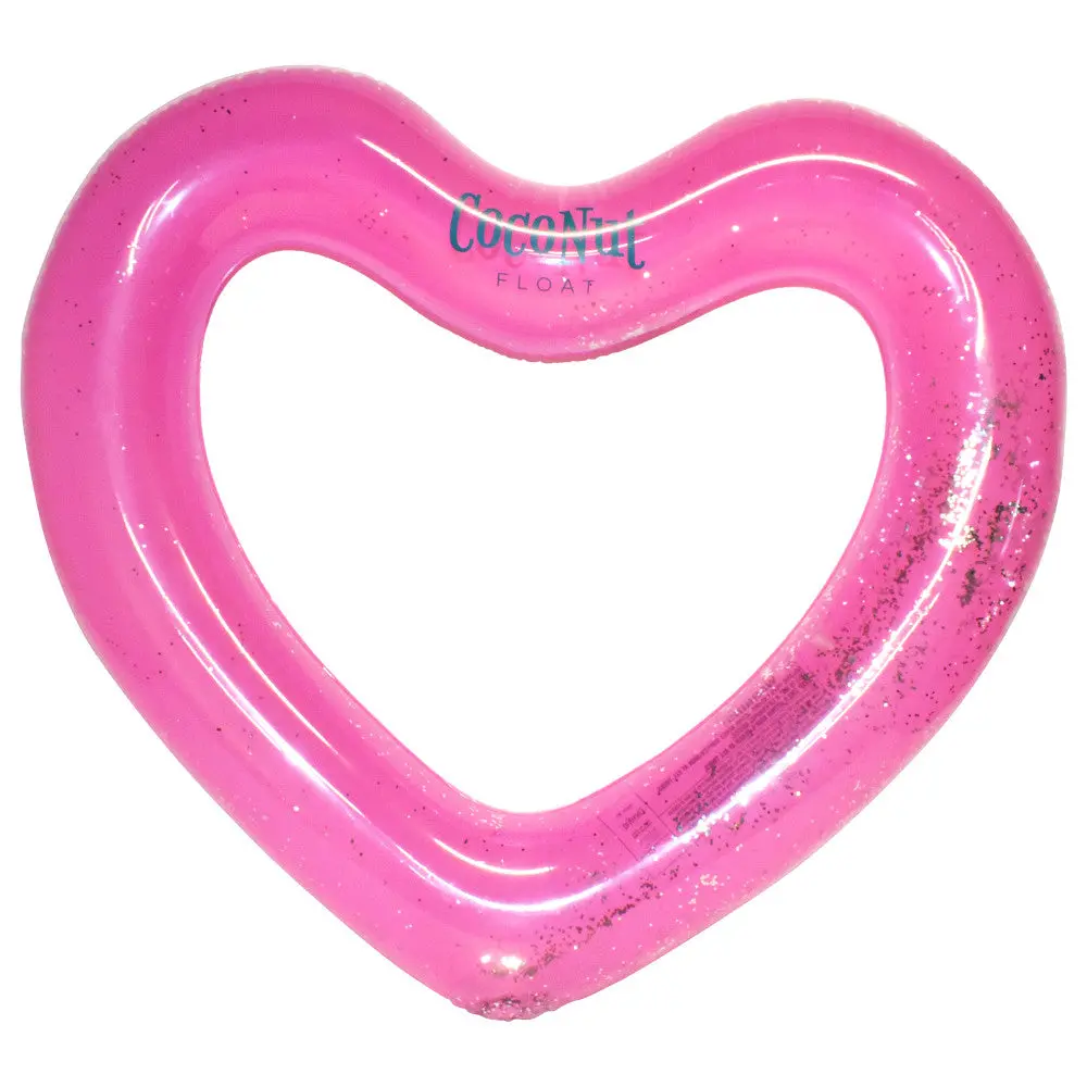 Coconut Float Pink Glitter Heart Pool Float - Durable 48" Inflatable Water Accessory 1