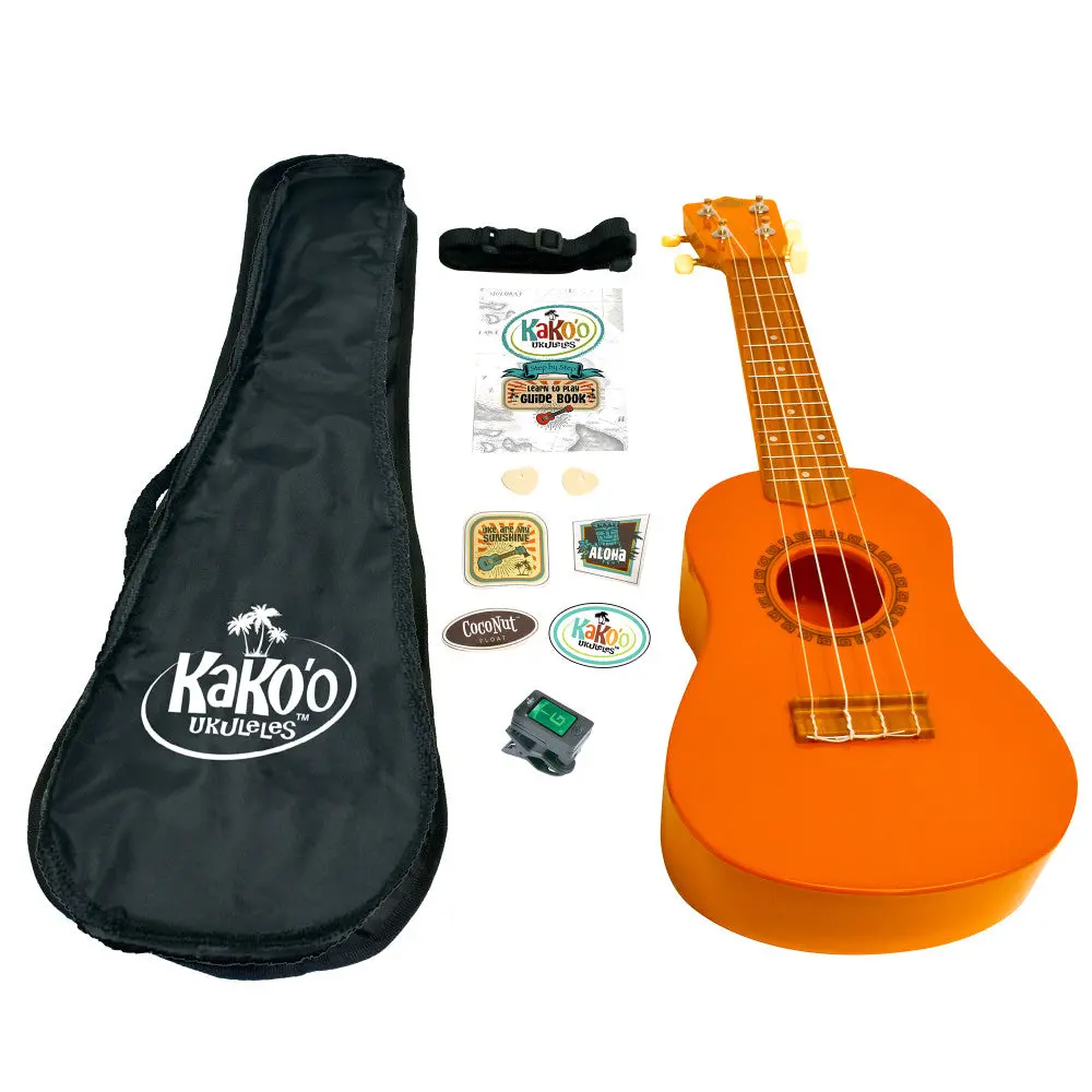Kako'o Sunrise Orange 21" Professional Wooden Ukulele Set 1