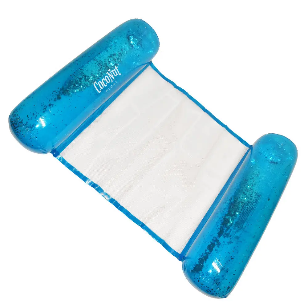 Coconut Float Blue Glitter Hammock Pool Lounger - 49" X 30" Inflatable Relaxation Chair 1