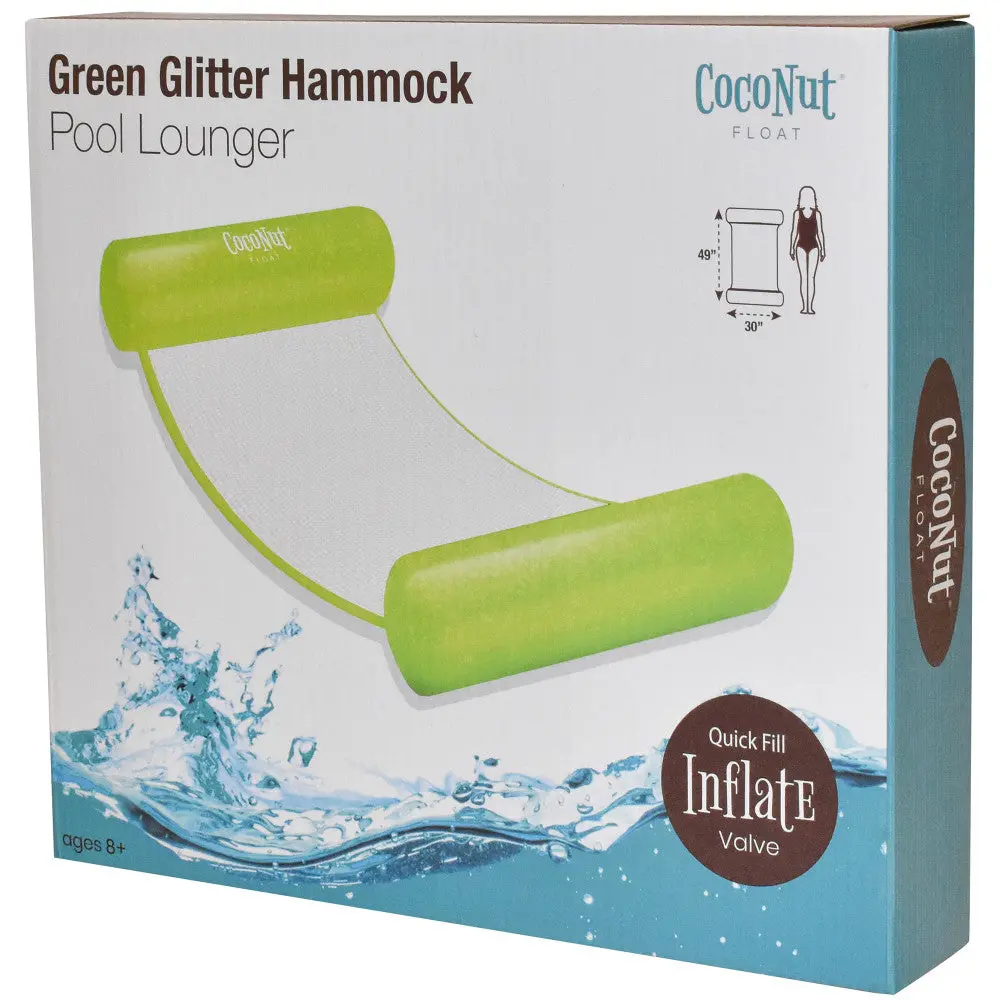 Coconut Float Green Glitter Hammock Pool Lounger - 49" X 30" Inflatable Relaxation Chair 1