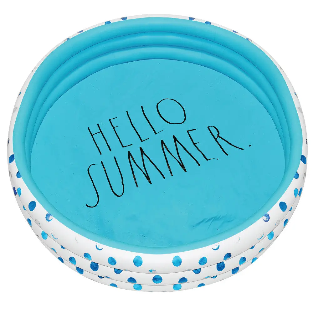 Rae Dunn Hello Summer Aqua Polka Dots 46" Inflatable Kiddie Pool With Coconut Float 1