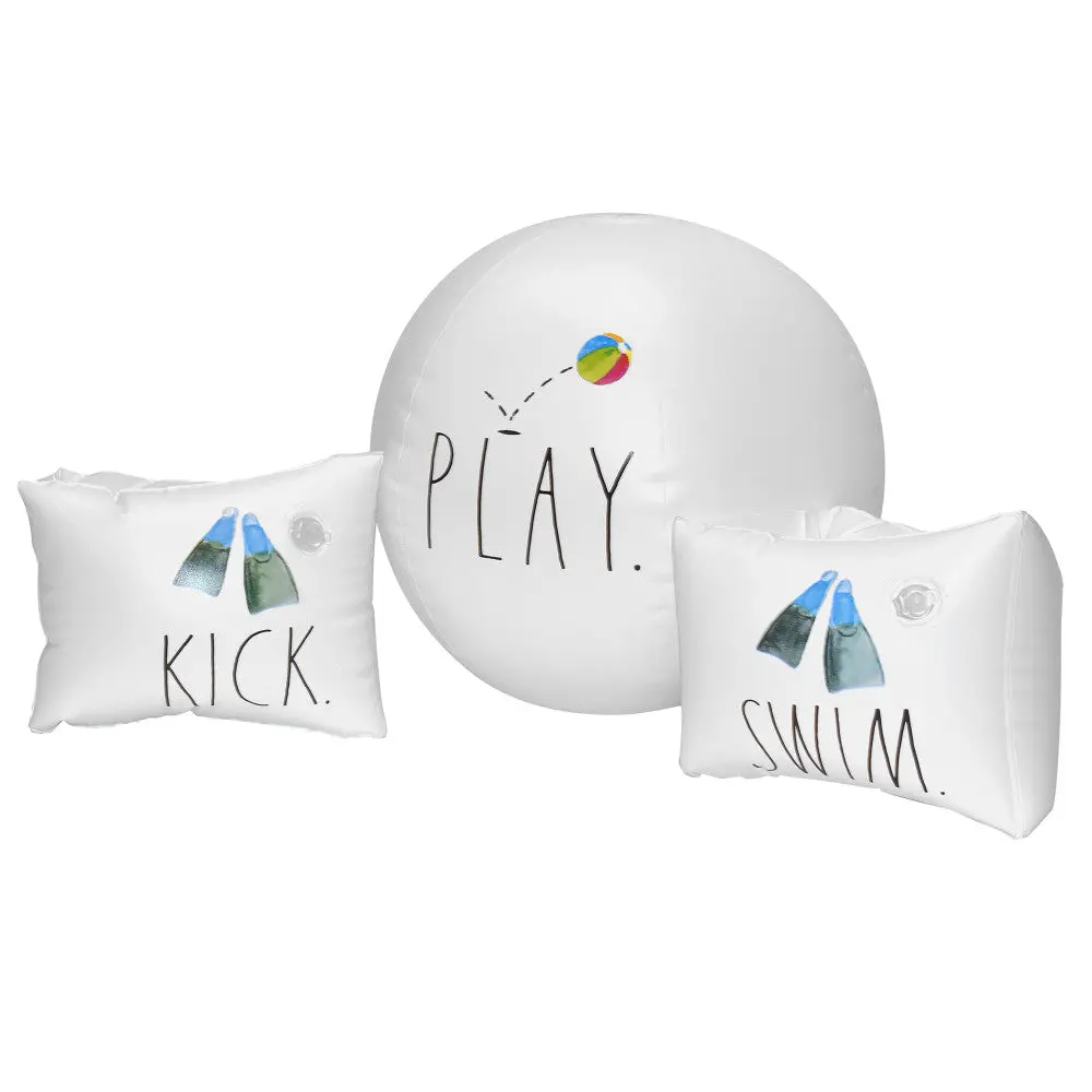 Rae Dunn Swim Kick Play Water Wings & 12" Beach Ball Set - Durable Kids' Pool Floats 1