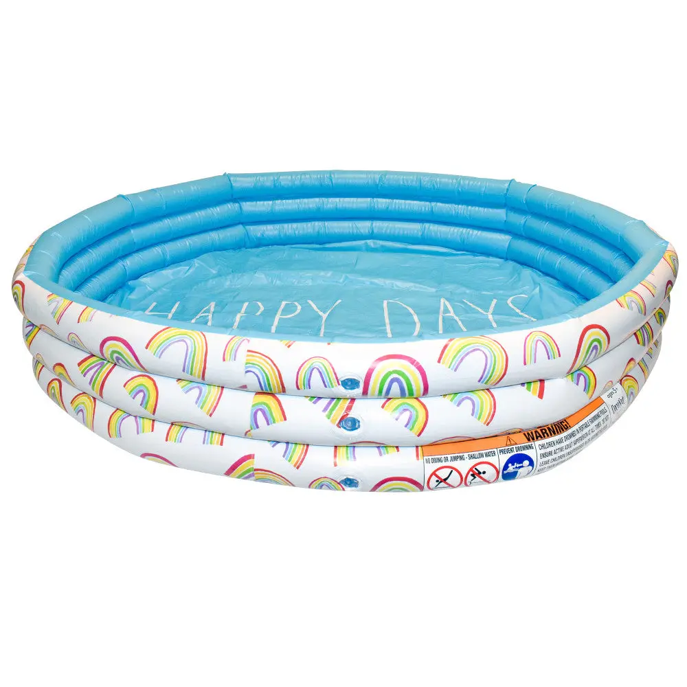 Rae Dunn Happy Days Aqua Rainbow 46" Mini Pool With Coconut Float - Inflatable Kiddie Pool For Outdoor Fun 1