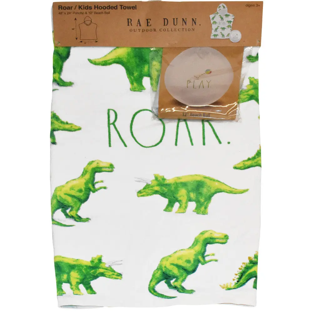 Rae Dunn Roar Dinosaur Kids Hooded Towel & Beach Ball Set 1