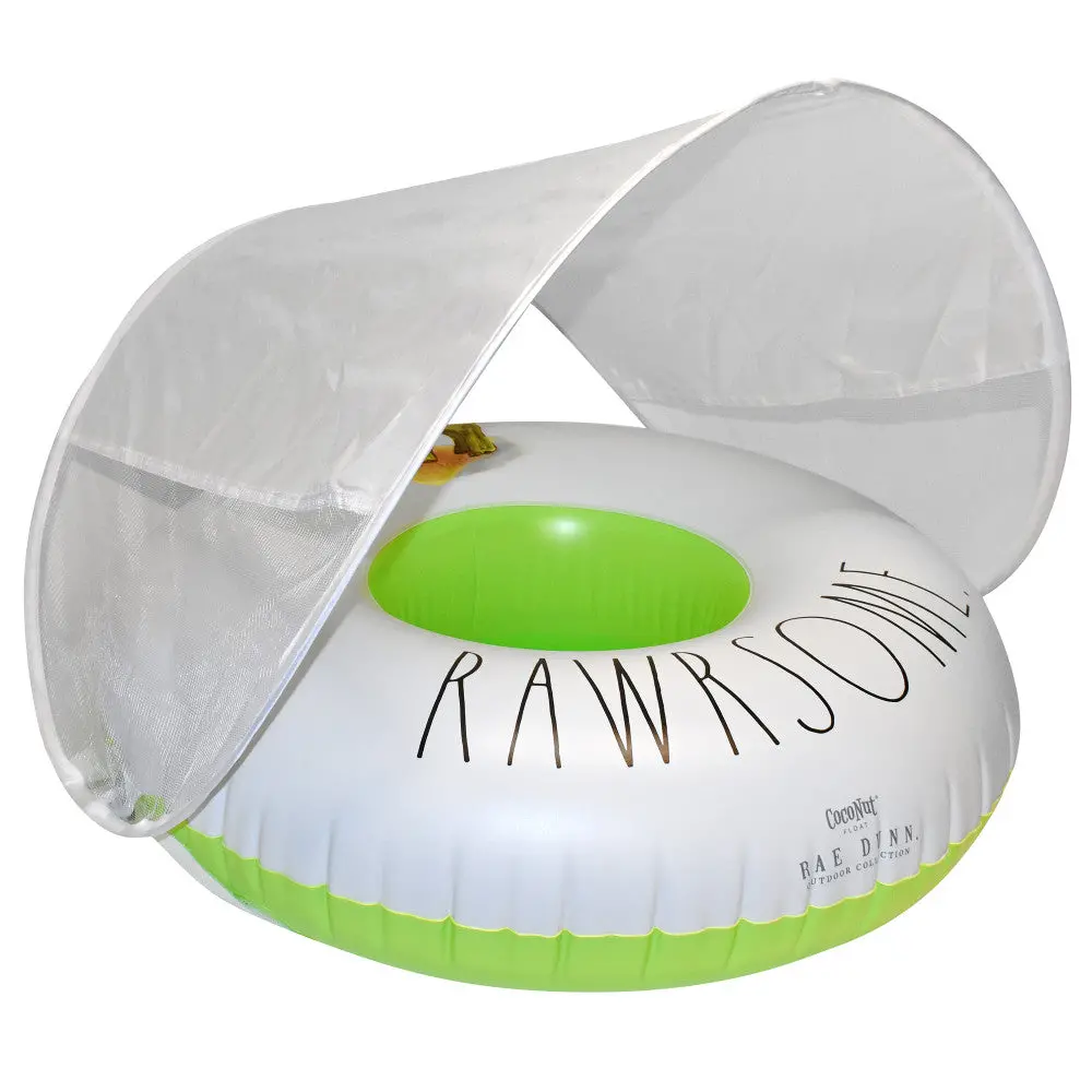 Rae Dunn Rawrsome Toddler Pool Float With Canopy, 27-Inch Inflatable Water Ring 1