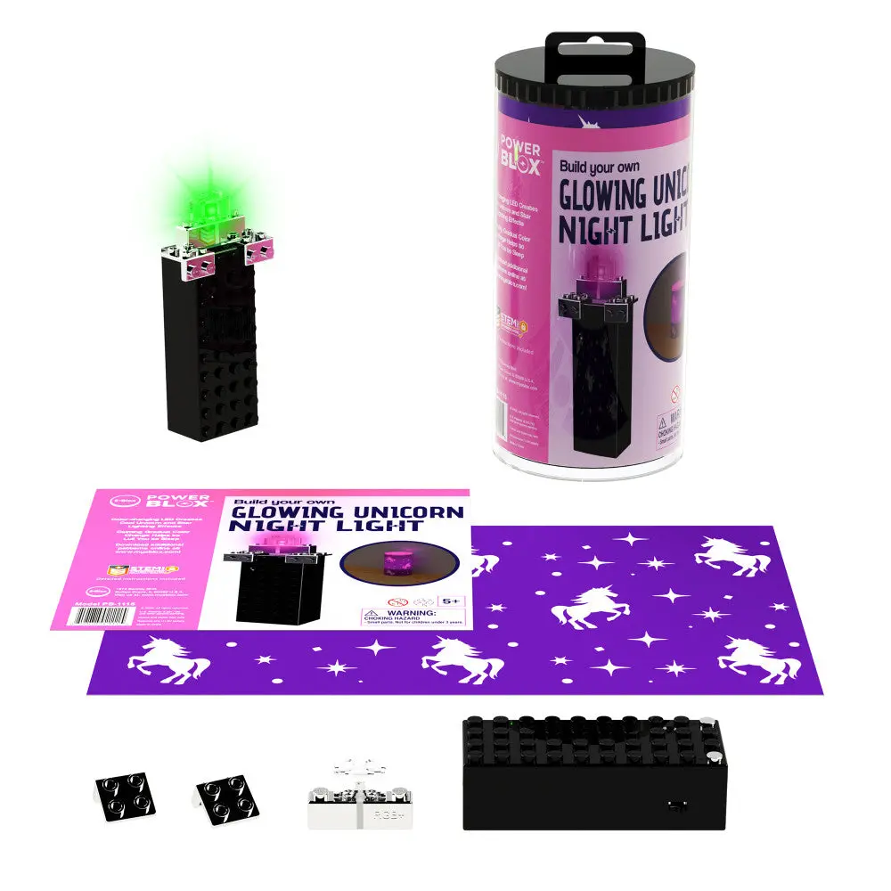 E-Blox Power Blox Unicorn Glowing Night Light - Stem Toy For Kids Ages 5+ 1
