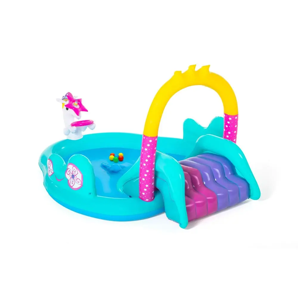 H2ogo! Magical Unicorn Carriage Inflatable Play Pool Center With Dual Slides 1