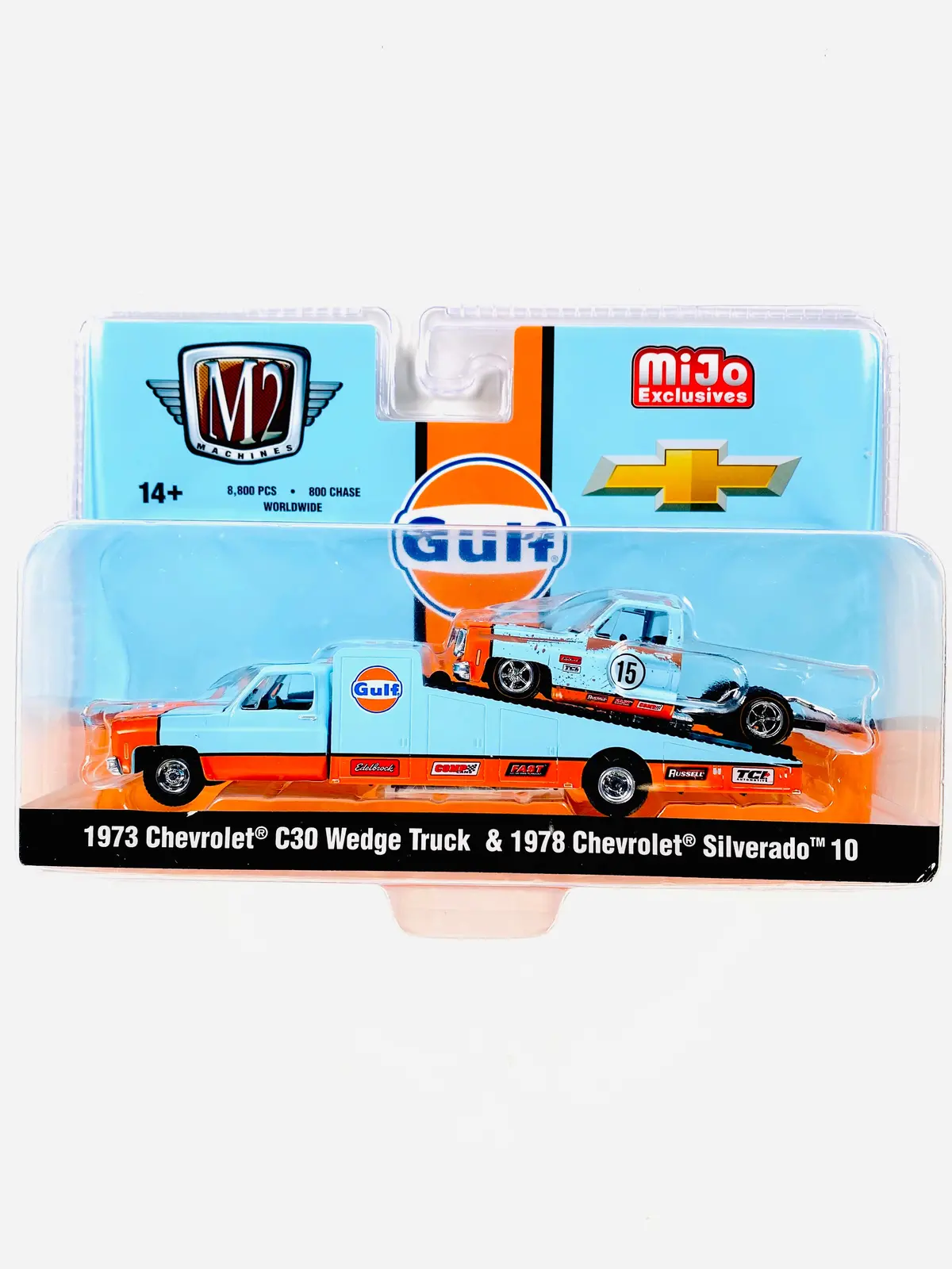 M2 Machine Auto-Haulers 1973 Chevrolet C30 Wedge Truck & 1978 Chevy Silverado 10 Bedless Gulf Livery 1