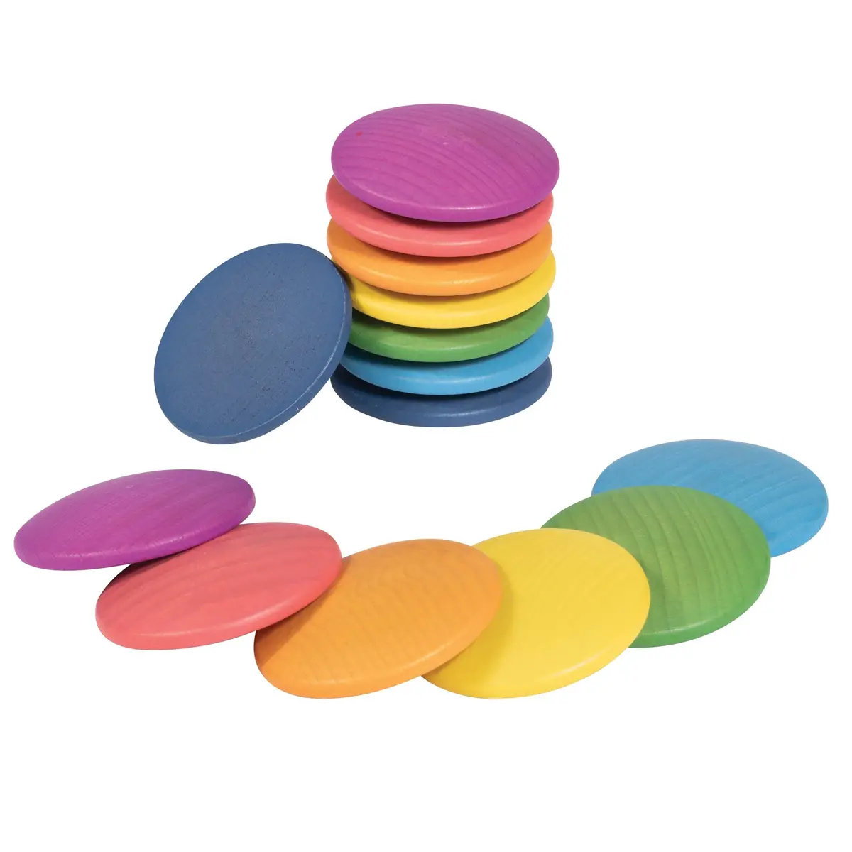 Tickit Rainbow Wooden Discs - Colorful Heuristic Play Set Of 14 1