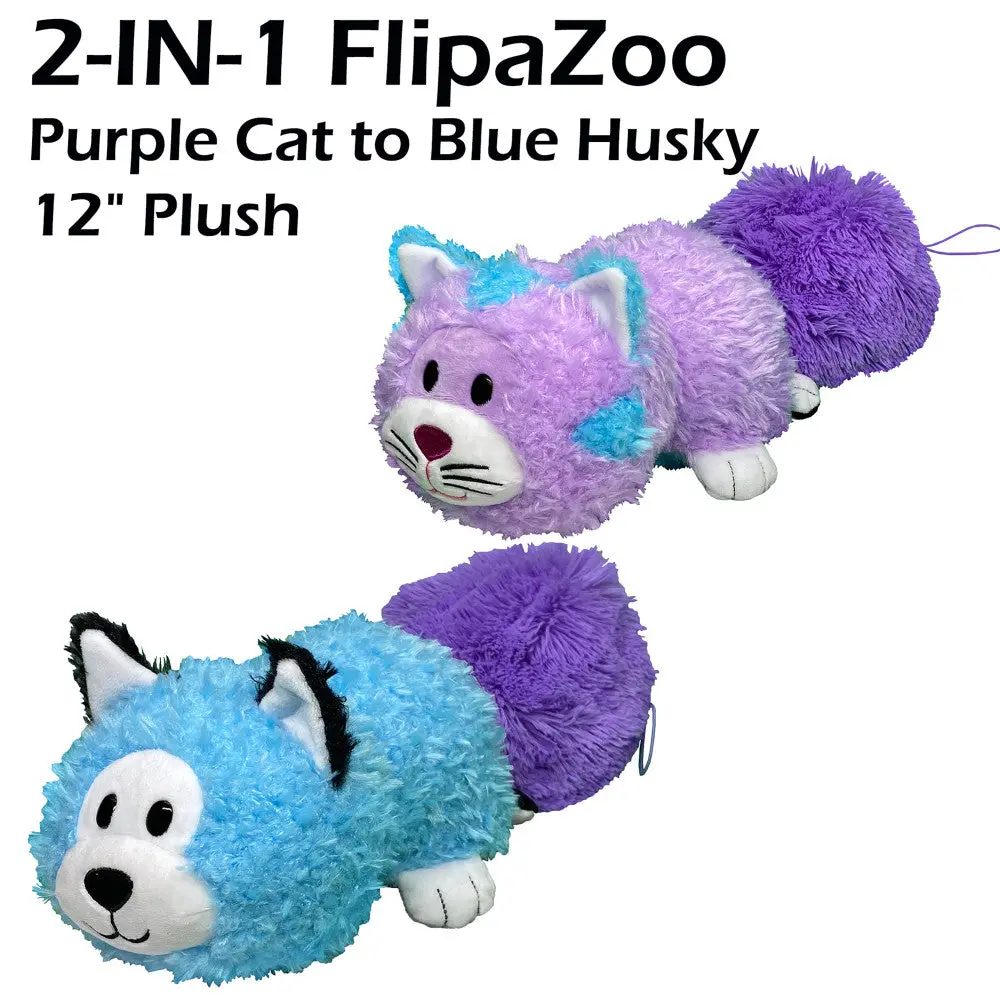 Flipazoo Magic Tails 2-In-1 Plush - Transforming Purple Cat To Blue Husky 1