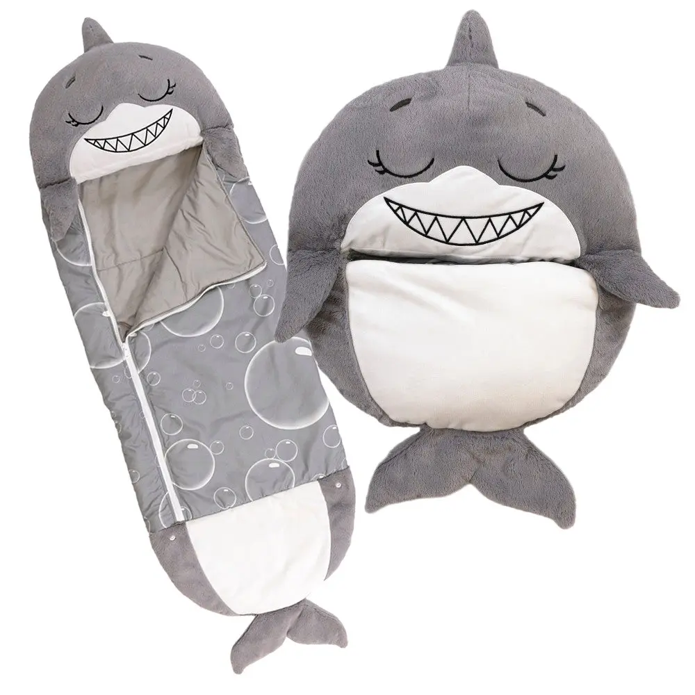 Happy Nappers Large 66 Inch Grey Shark Pillow & Sleepy Sack - Kids 7+ 2