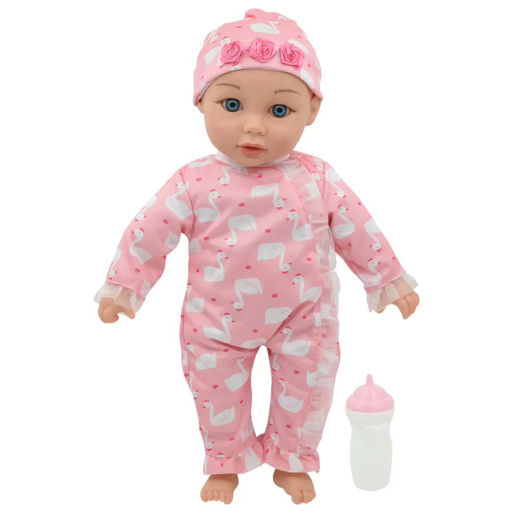 Little Darlings 14-Inch Kiss N Tickles Baby Doll - Pink Swan Onesie 1