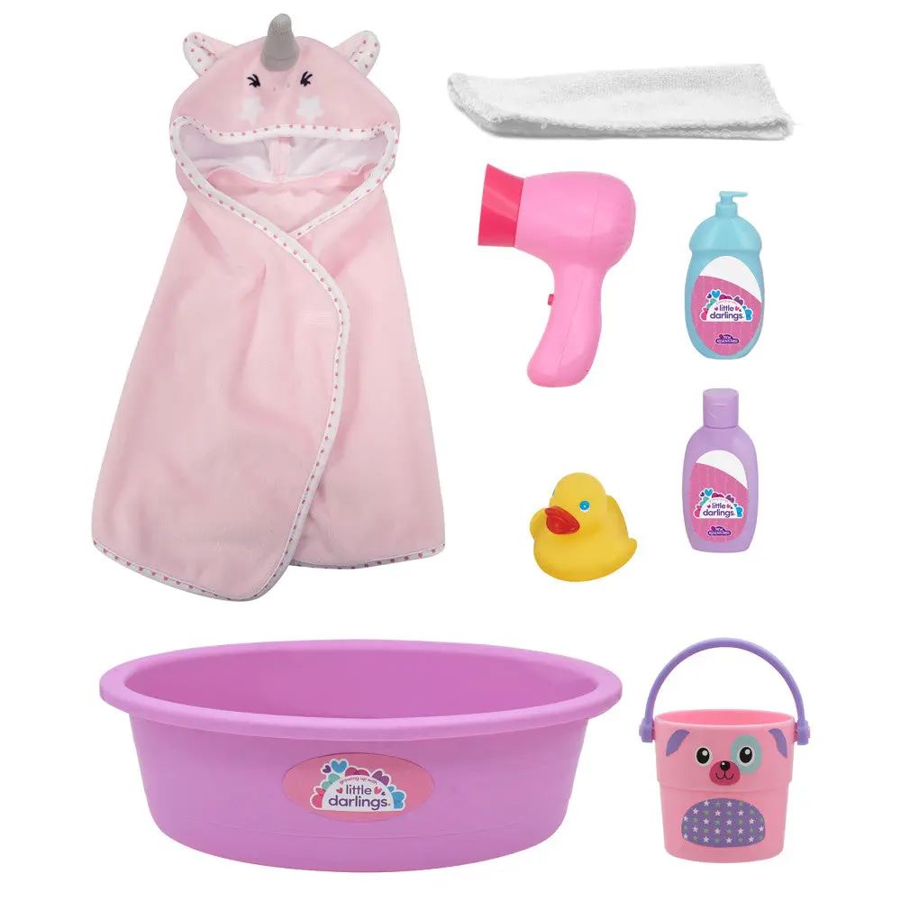 Little Darlings 12-Inch Wash N' Play Baby Set With Unicorn Cover-Up 1