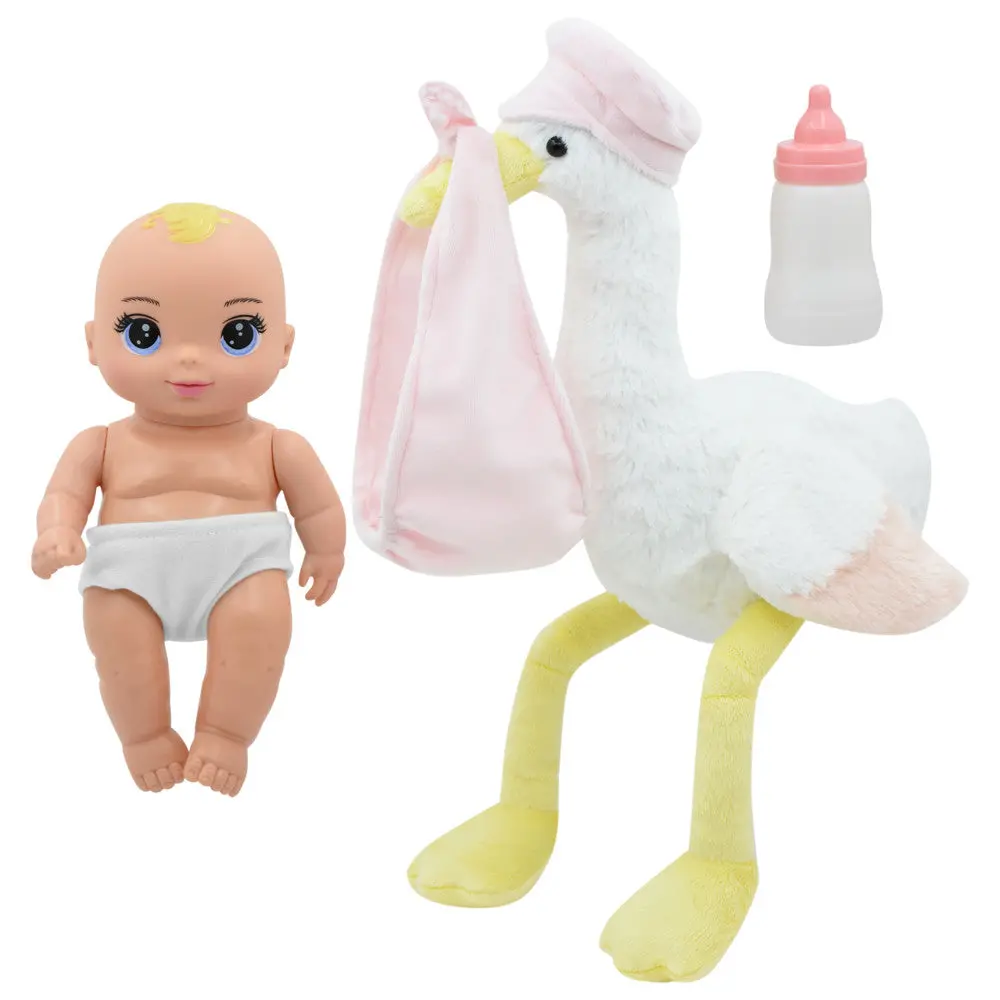 Magic Nursery 8-Inch Special Delivery Set - Posable Newborn Baby Doll With Plush Stork, Pink 1