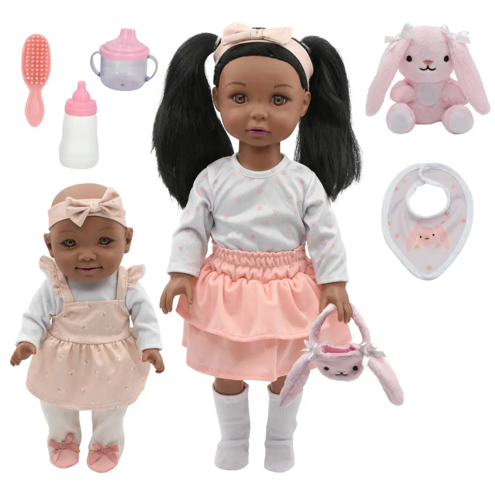 Little Darlings Interactive Sweet Sisters Dolls With Bunny Set - 18" And 12" Dolls 1