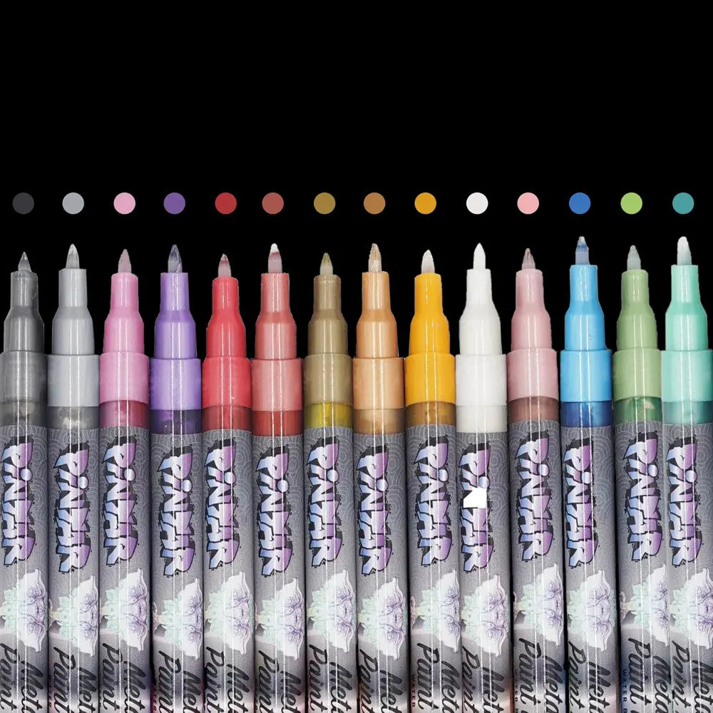 Pintar Metallic Acrylic Paint Markers - Extra Fine Tip 0.7Mm, 14-Pack 1