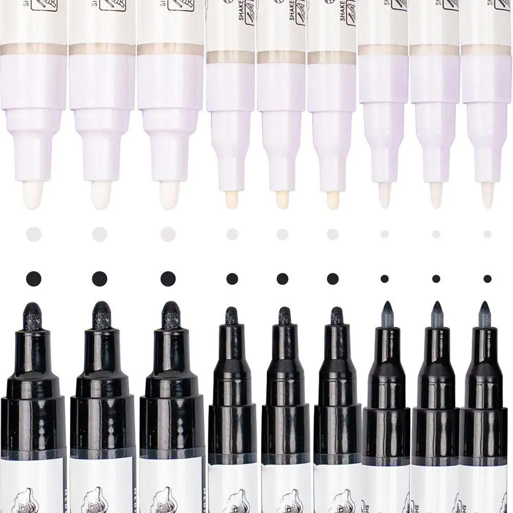 Pintar Pro-Line Acrylic Paint Marker Set - Black & White, 18 Pack, Multi-Tip Sizes 1