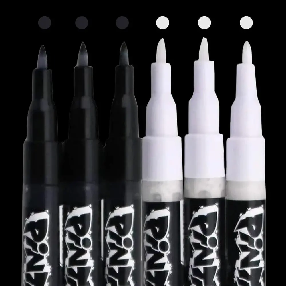 Pintar Acrylic Paint Markers - Extra Fine Tip 0.7Mm, Black & White 6-Pack 1