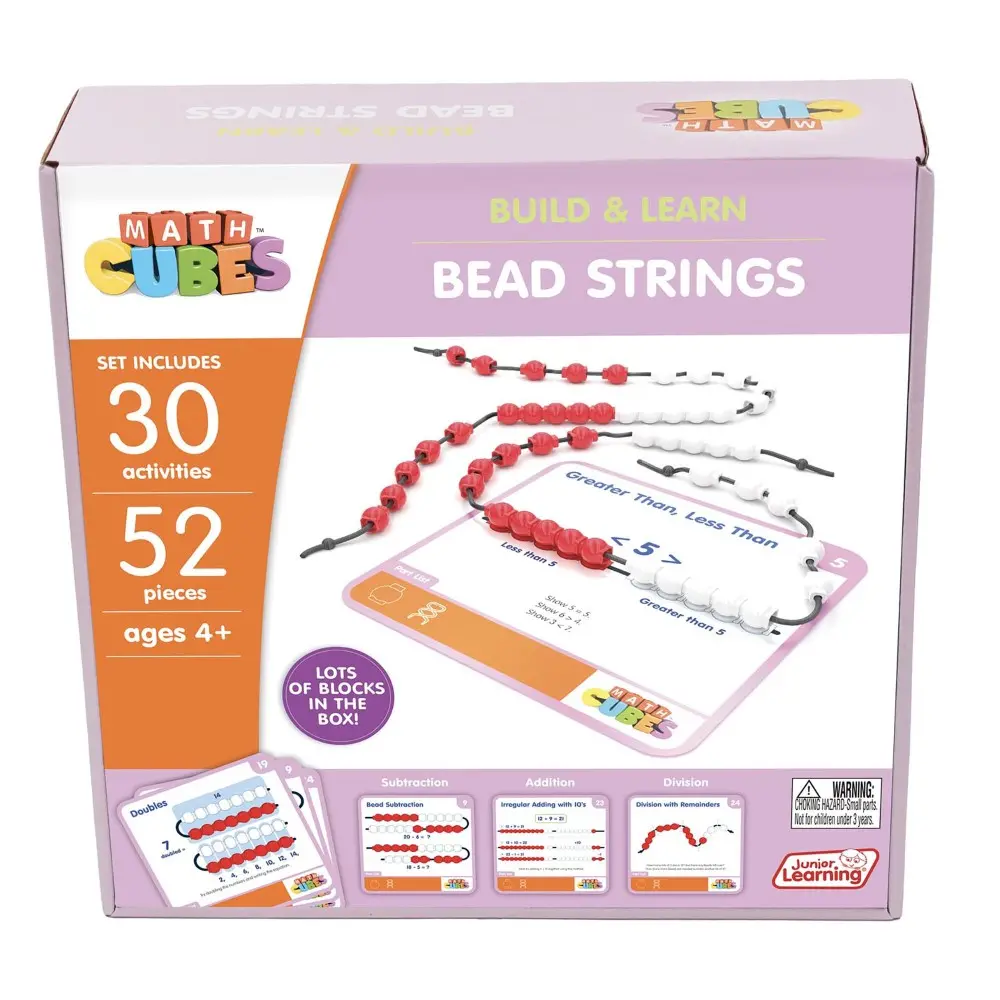 Junior Learning Mathcubes Bead Strings - 30 Activity Math Learning Set 1