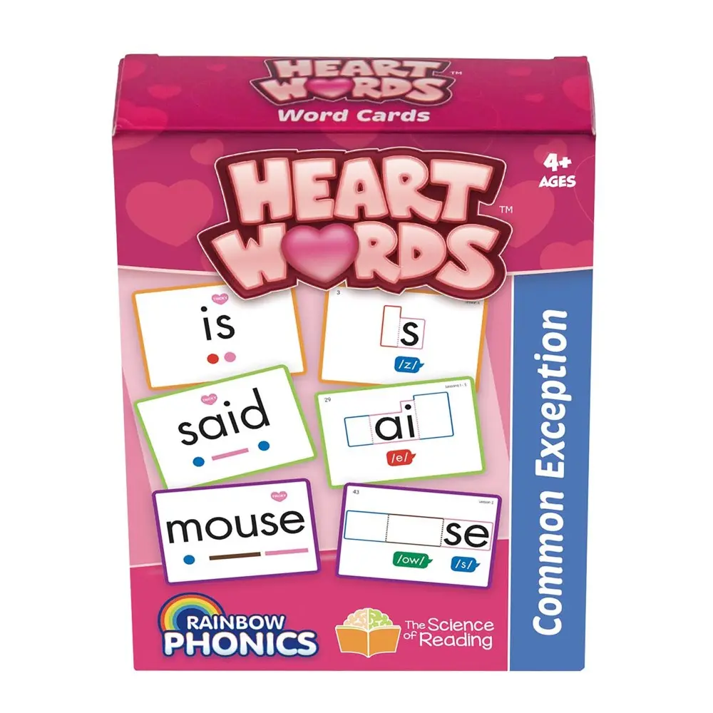 Junior Learning Rainbow Phonics Heart Words - 93 Educational Word Cards 1
