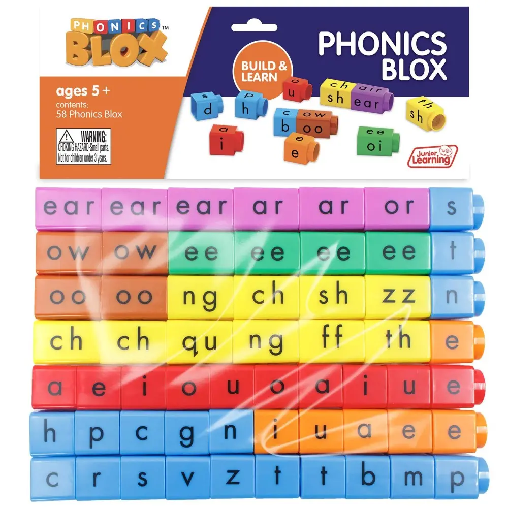 Junior Learning Rainbow Phonics - 58 Color-Coded Phonics Blox Set 1