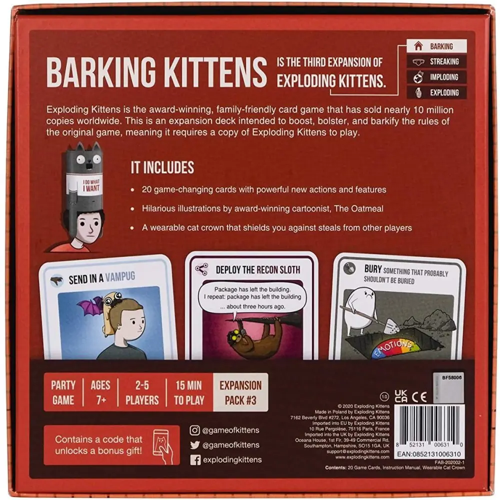 Exploding Kittens Barking Kittens Expansion Pack Card Game 1