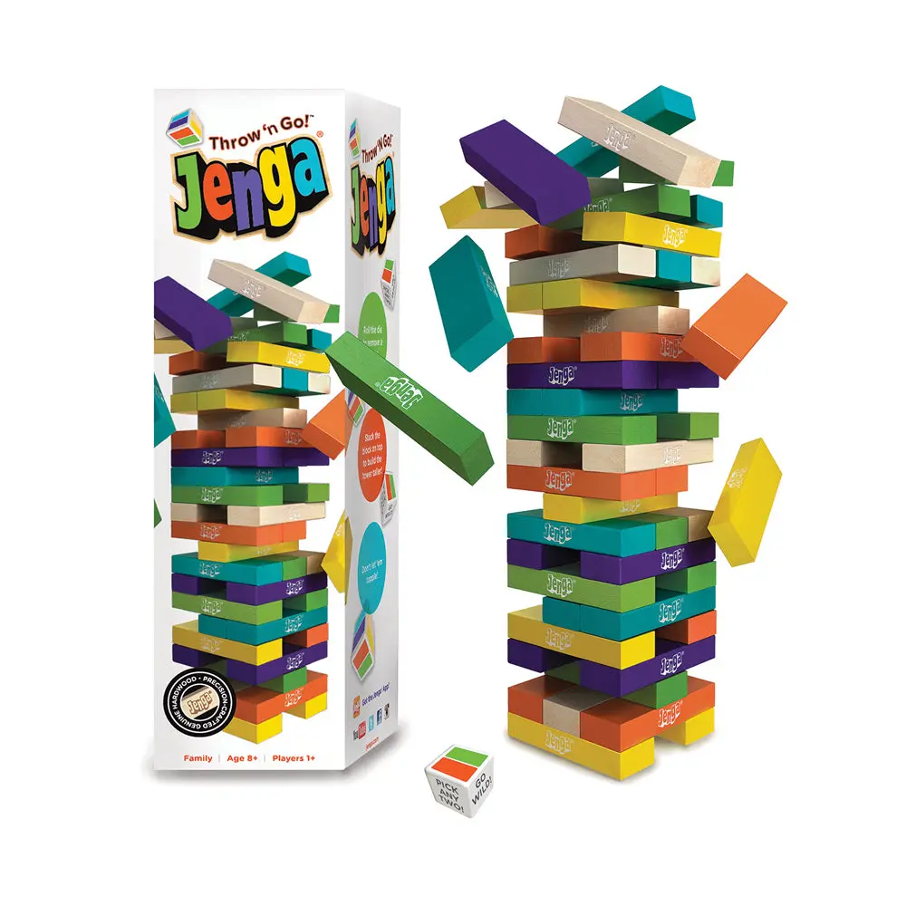 Jenga Throw 'N Go! Hardwood Block Stacking Game 1