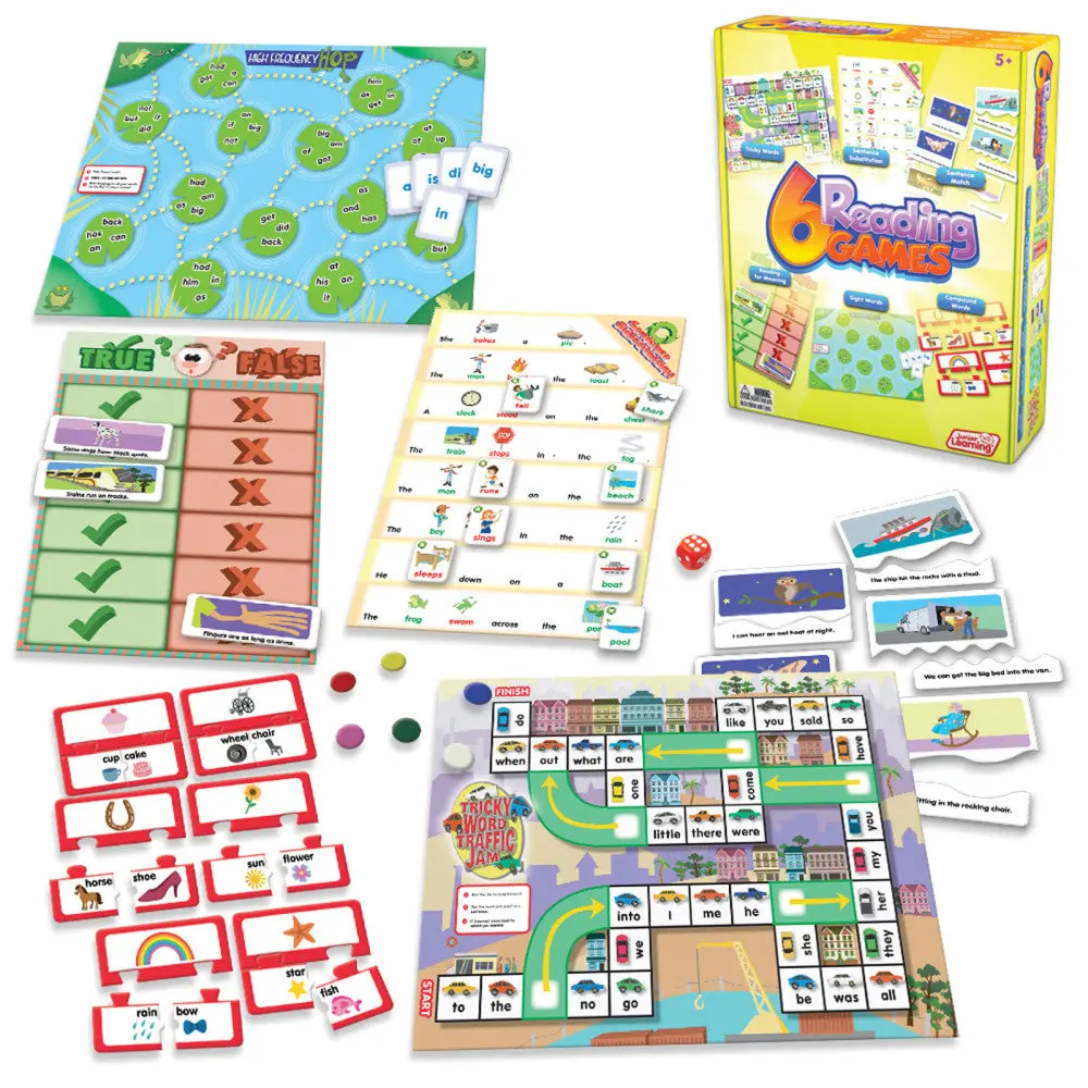 Junior Learning 6-In-1 Reading Games Set - Educational Board Game For Ages 5-6 1