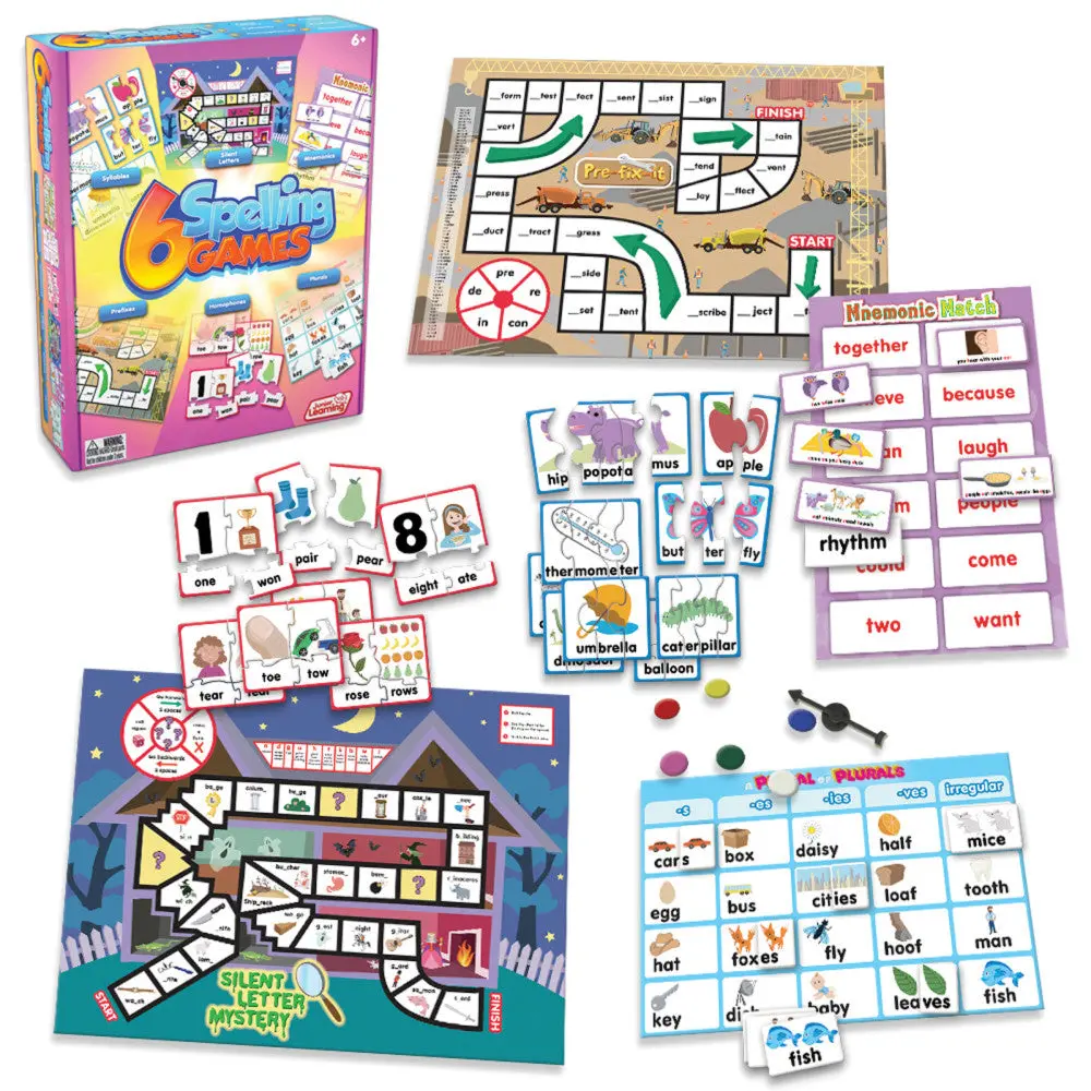 Junior Learning 6-In-1 Spelling Games Set - Educational Board Game For Kids 1