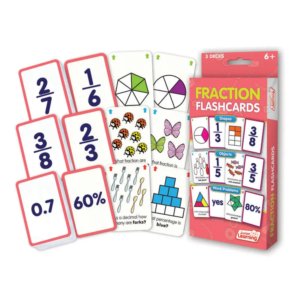 Junior Learning Fraction Flashcards Set - Educational Math Game For Ages 6-9+ 1