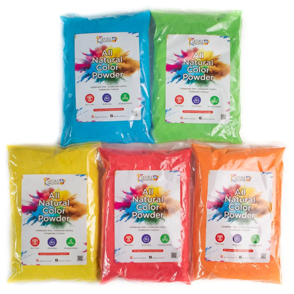 Kulture Khazana Natural Holi Color Powder - 5 Pack, 1Lb Each, Washable 1