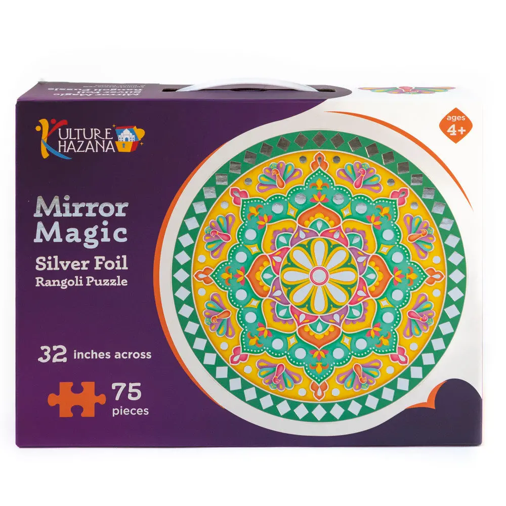 Kulture Khazana Mirror Magic Silver Foil Rangoli Floor Puzzle - 75Pc 1