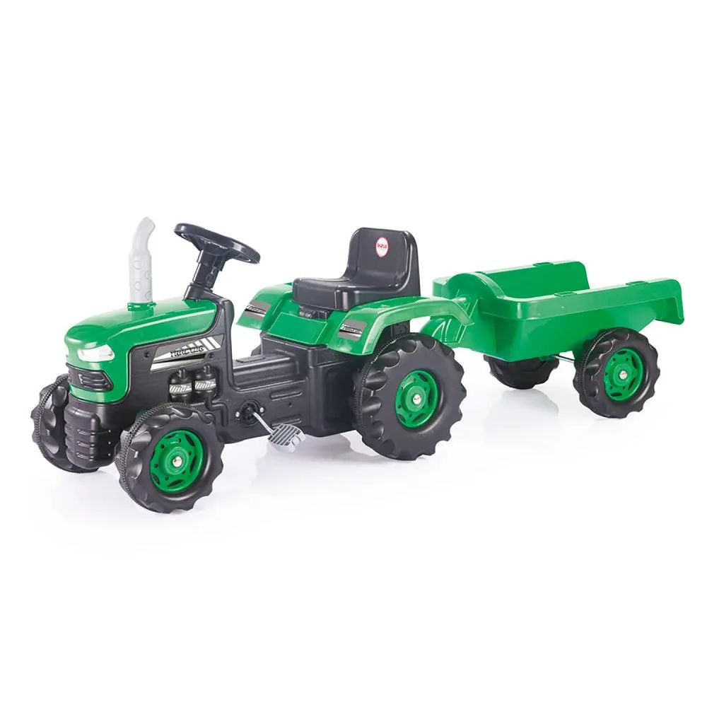 Dolu - Big Green Pedal Tractor With Trailer - Kid's Ride-On Vehicle 1